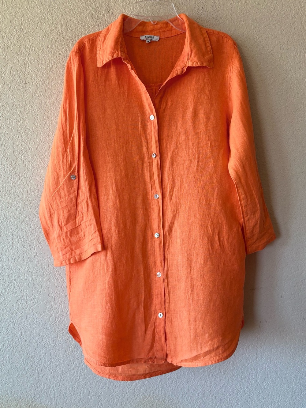 ROSEMARINE 100% Linen Button-Down Tunic Shirt Italian Made Orange Size M